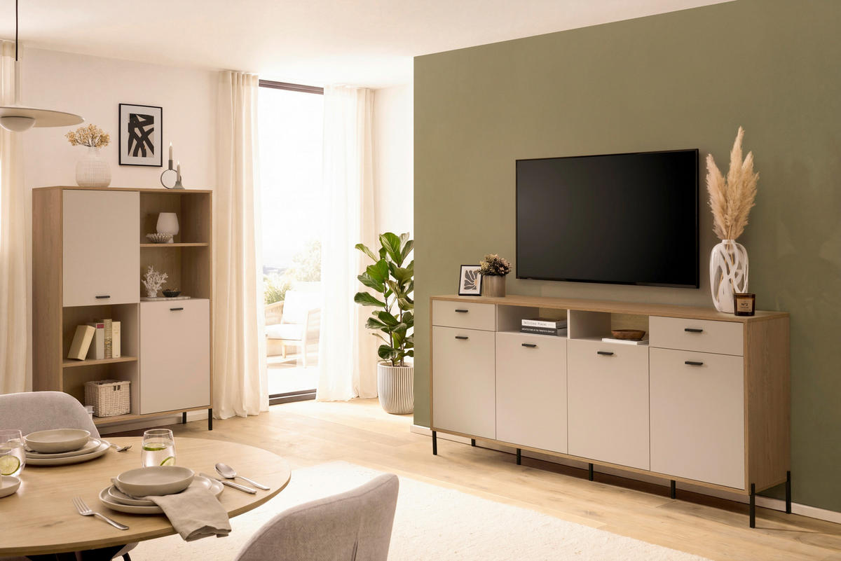 WOHNWAND 2-teilig  in Eichefarben, Kaschmir     - Kaschmir/Eichefarben, Design, Holzwerkstoff/Metall - MID.YOU