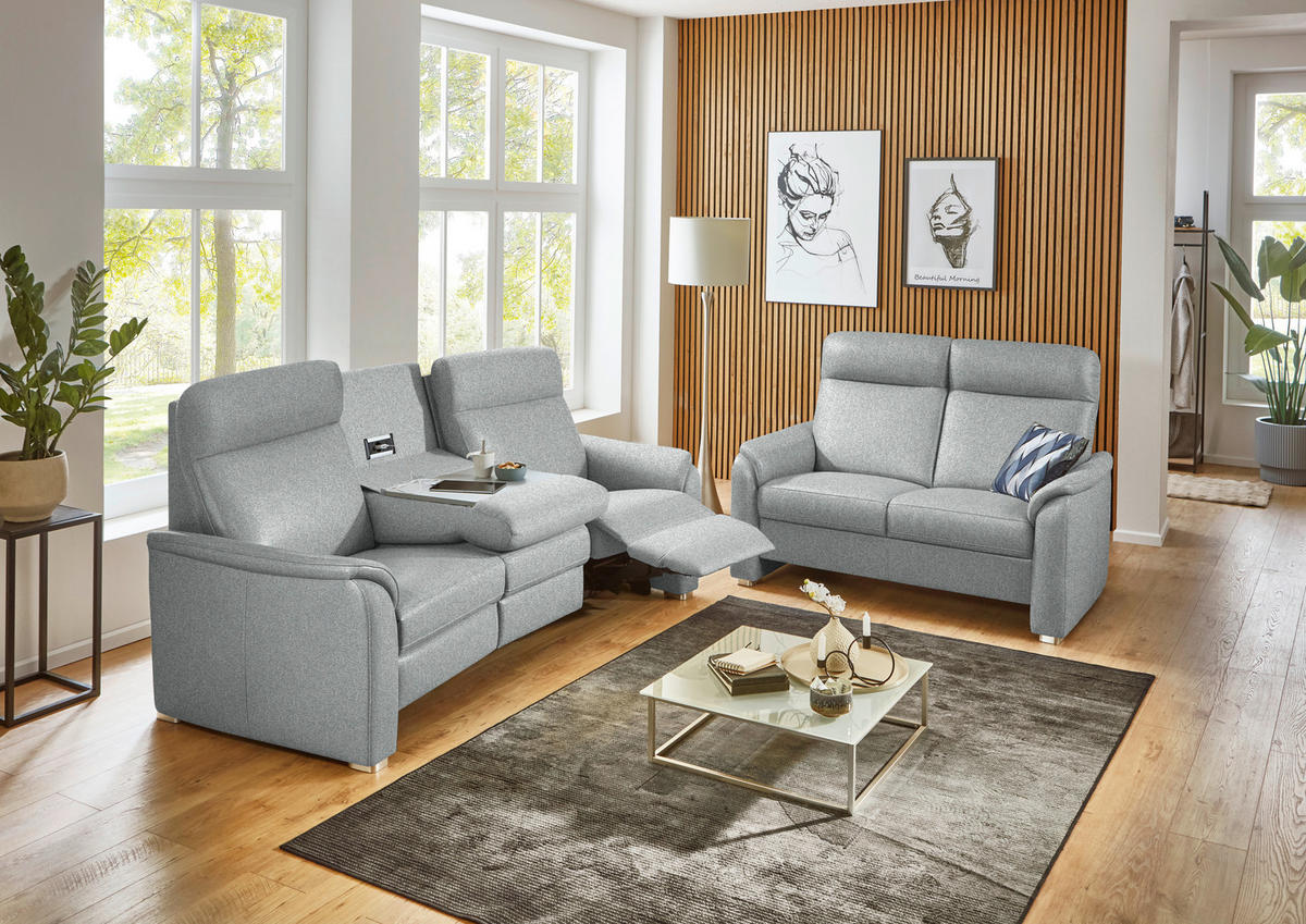 TRAPEZSOFA  in Flachgewebe Hellgrau  - Hellgrau/Alufarben, KONVENTIONELL, Textil/Metall (218/107/103cm) - Beldomo Comfort