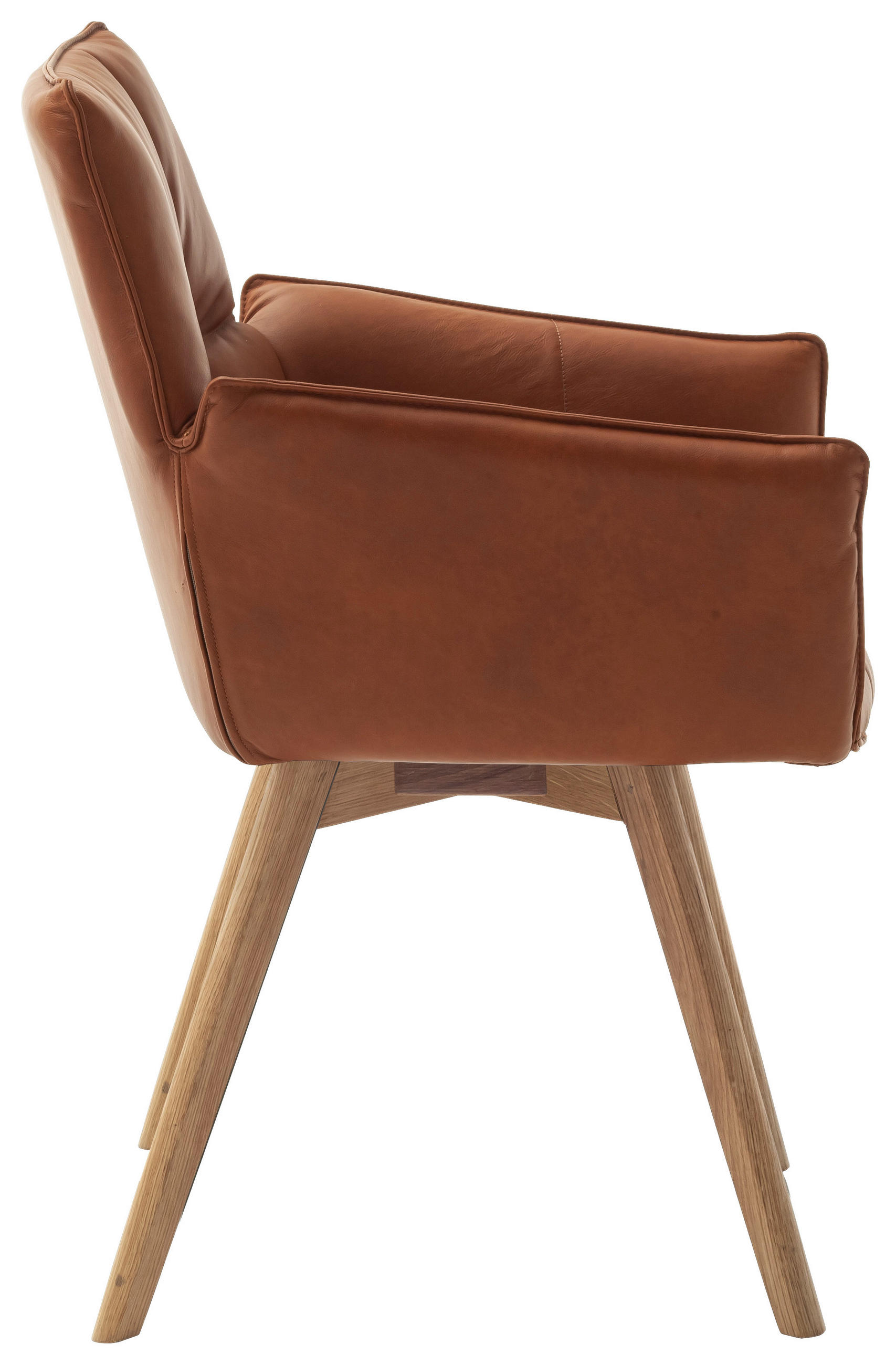 Thumbnail - Linea Natura Armlehnstuhl, Cognac, Leder, Echtleder, Rindleder, Wildeiche, massiv, Stativgestell, 61x87x63 cm, Lederausw...