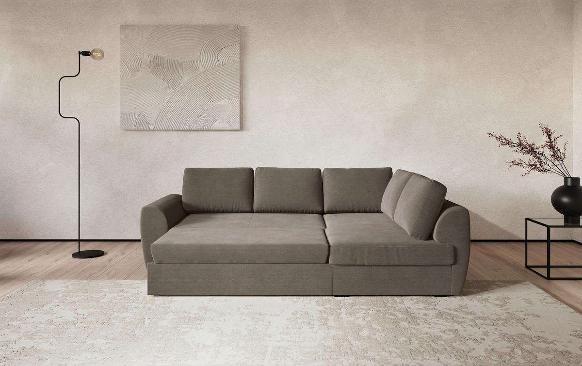 ECKSOFA Taupe Cord Zierkissen, Bettkasten  - Taupe/Schwarz, Trend, Kunststoff/Textil (253/154cm) - MID.YOU