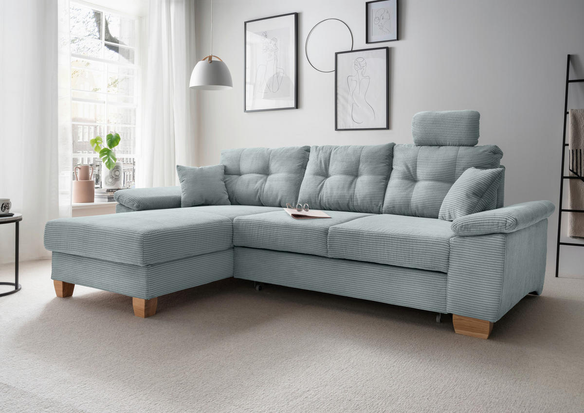 ECKSOFA Hellblau Cord  - Naturfarben/Hellblau, MODERN, Holz/Textil (176/270cm) - Livetastic