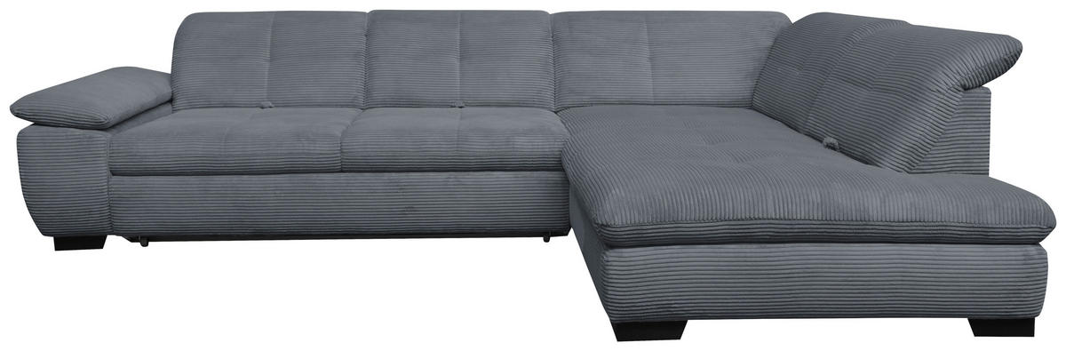 ECKSOFA in Cord Grau  - Schwarz/Grau, Design, Textil/Metall (313/242cm) - Xora