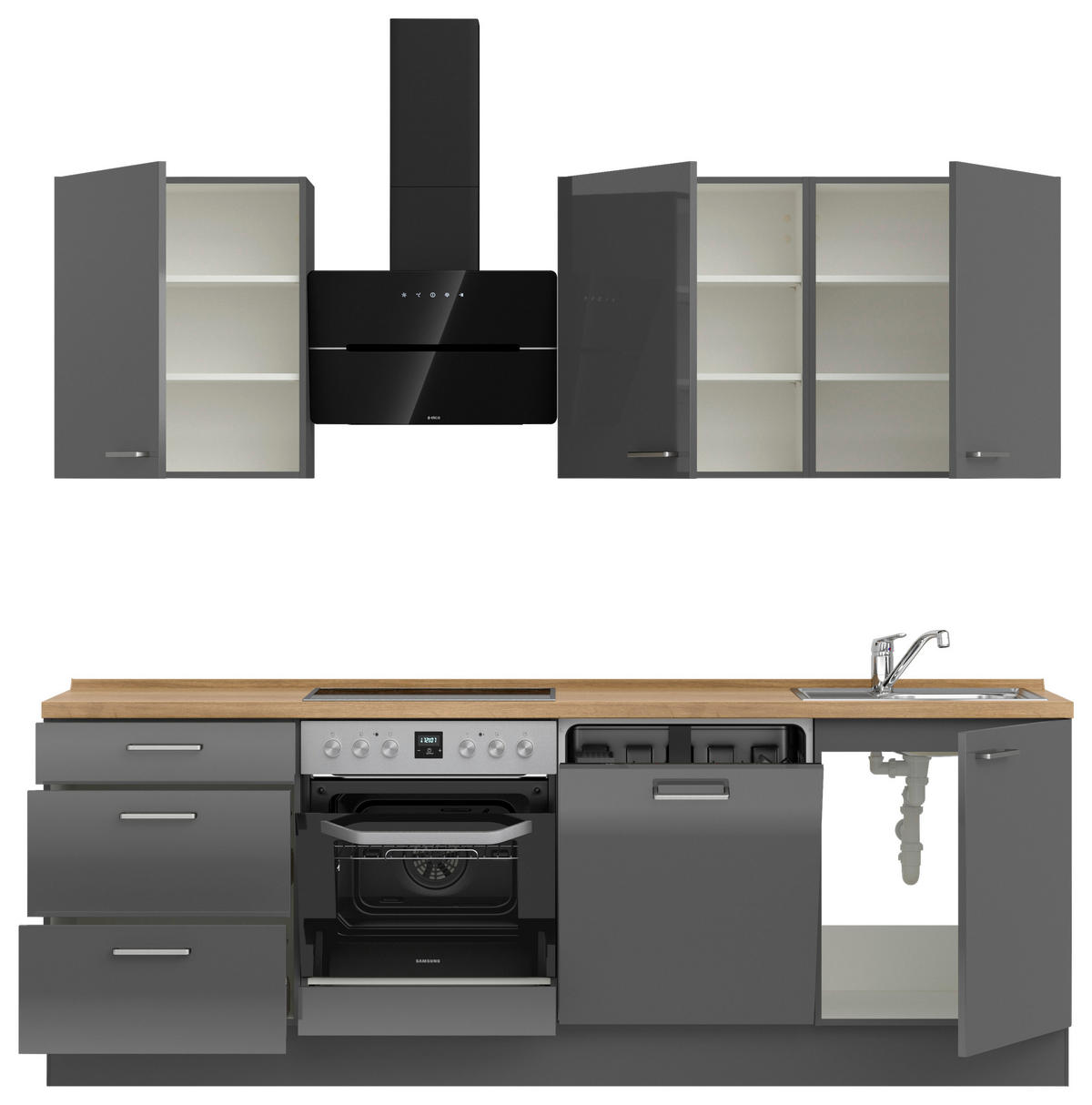 KÜCHENBLOCK 240 cm   in Eichefarben, Schieferfarben  - Schieferfarben/Edelstahlfarben, MODERN, Holzwerkstoff/Metall (240cm) - Nobilia