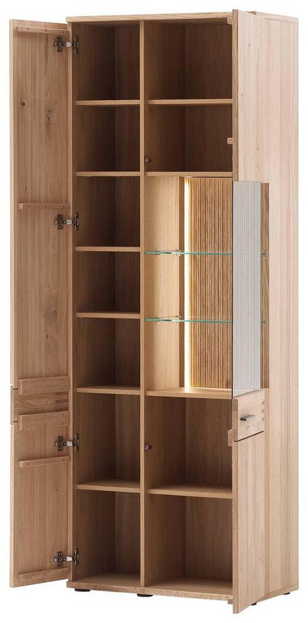 VITRINE in furniert, massiv Balkeneiche Eichefarben  - Eichefarben/Anthrazit, Design, Glas/Holz (75/208/37cm) - Livetastic