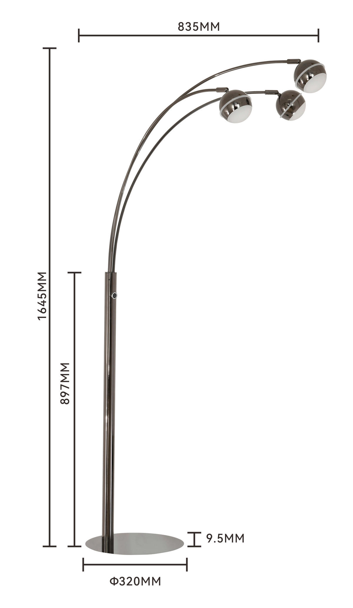 LED-STEHLEUCHTE Luberon 88/164,5/78 cm  - Schwarzchrom, Design, Kunststoff/Metall (88/164,5/78cm)