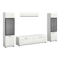 WOHNWAND 4-teilig  in Weiß, Weiß Hochglanz  280/160/41 cm  - Weiß Hochglanz/Silberfarben, Design, Glas/Holzwerkstoff (280/160/41cm) - Livetastic