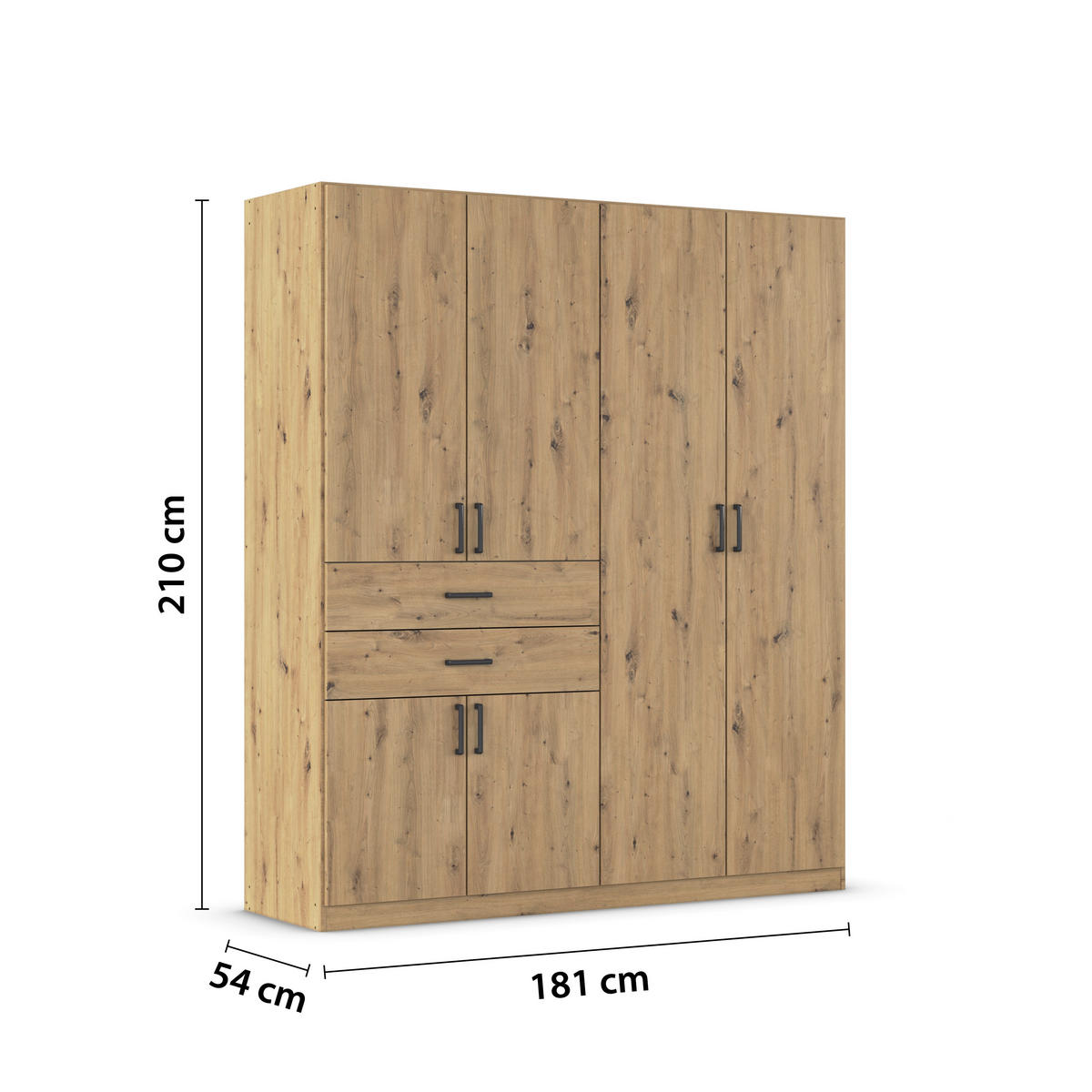 GARDEROB MED GÅNGJÄRN 180/210/54 cm 6-dörrar - ek Artisan/grå, Modern, trämaterial/plast (180/210/54cm) - Rauch Möbel