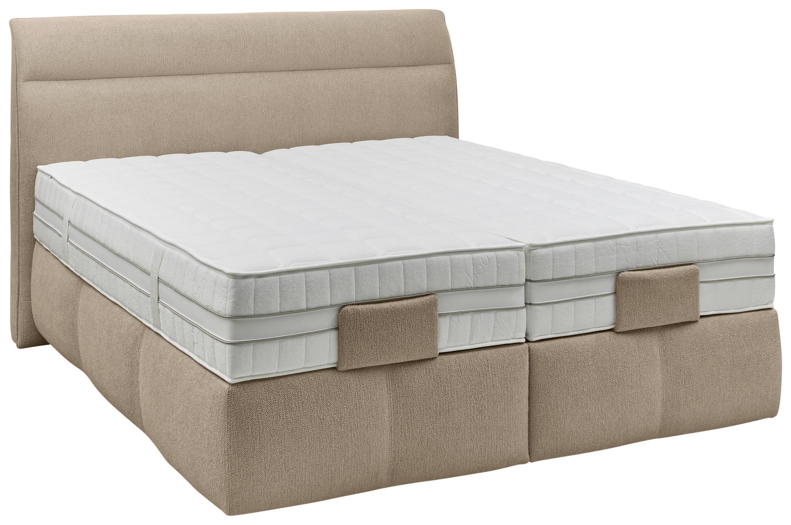 BOXSPRINGBETT 180/200 cm,  in Beige, Matratze, Topper, motorische Verstellbarkeit, Fernbedienung, unterschiedliche Matratzenhärtegrade je Bettseite, H2 + H3 = mittel + fest  - Beige/Schwarz, KONVENTIONELL, Kunststoff/Textil (180/200cm) - Voleo