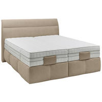 BOXSPRINGBETT 180/200 cm,  in Beige, Matratze, Topper, motorische Verstellbarkeit, Fernbedienung, unterschiedliche Matratzenhärtegrade je Bettseite, H2 + H3 = mittel + fest  - Beige/Schwarz, KONVENTIONELL, Kunststoff/Textil (180/200cm) - Voleo