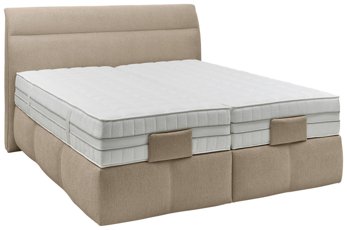 BOXSPRINGBETT 180/200 cm,  in Beige, Matratze, Topper, motorische Verstellbarkeit, Fernbedienung, unterschiedliche Matratzenhärtegrade je Bettseite, H2 + H3 = mittel + fest  - Beige/Schwarz, KONVENTIONELL, Kunststoff/Textil (180/200cm) - Voleo