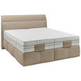 BOXSPRINGBETT 180/200 cm,  in Beige, Matratze, Topper, motorische Verstellbarkeit, Fernbedienung, unterschiedliche Matratzenhärtegrade je Bettseite, H2 + H3 = mittel + fest  - Beige/Schwarz, KONVENTIONELL, Kunststoff/Textil (180/200cm) - Voleo