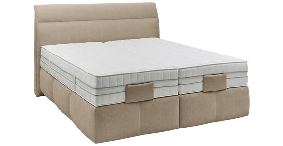 BOXSPRINGBETT 180/200 cm,  in Beige, Matratze, Topper, motorische Verstellbarkeit, Fernbedienung, unterschiedliche Matratzenhärtegrade je Bettseite, H2 + H3 = mittel + fest  - Beige/Schwarz, KONVENTIONELL, Kunststoff/Textil (180/200cm) - Voleo