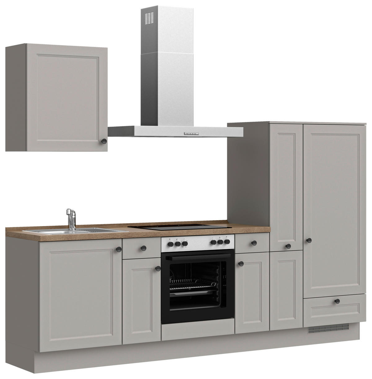 KÜCHENBLOCK Cascada 270 cm  in Grau, Eiche dunkel  - Eiche dunkel/Schwarz, MODERN, Holzwerkstoff/Metall (270cm) - Nobilia