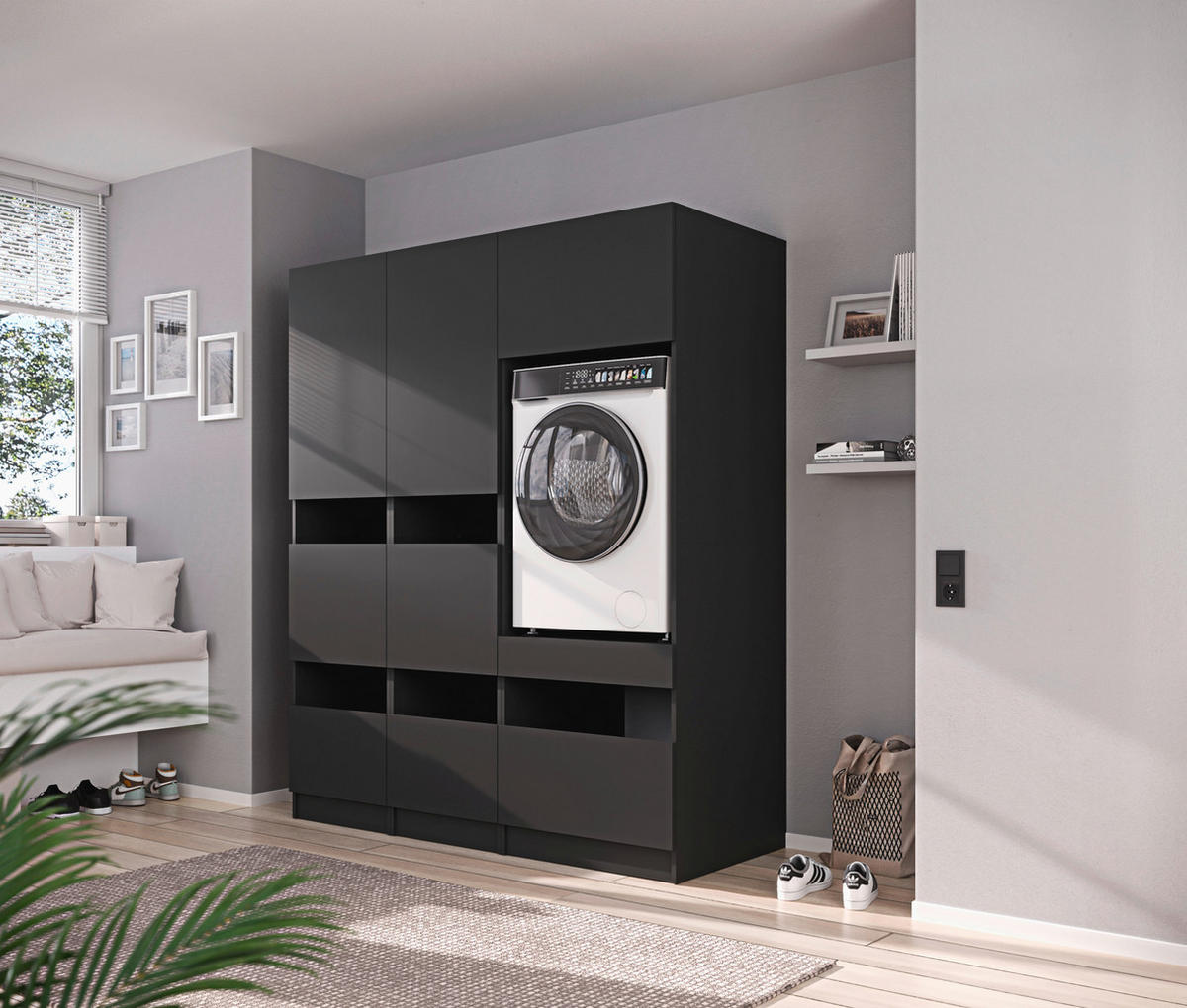 MEHRZWECKSCHRANK 50/200/68 cm  in Anthrazit  - Anthrazit/Schwarz, Design, Holzwerkstoff/Metall (50/200/68cm) - Milino