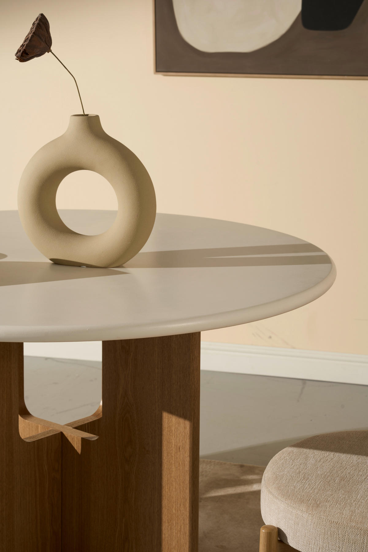 ESSTISCH Echtholz, Nachbildung  Holz, Wellpappe rund Weiß, Eichefarben  - Eichefarben/Weiß, MODERN, Holz/Wellpappe (120/75cm) - Livetastic