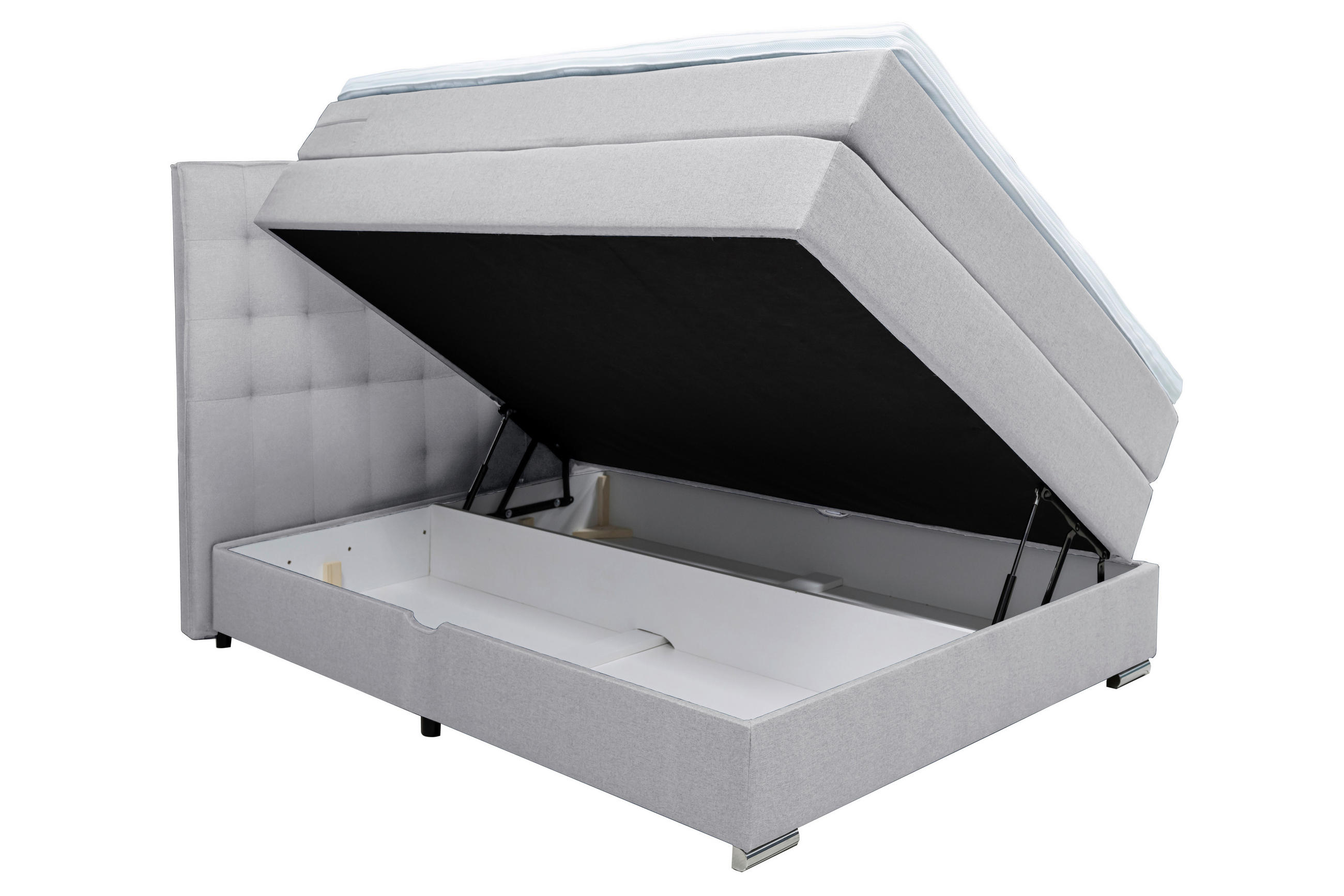 BOXSPRINGBETT 120/200 cm  in Hellgrau  - Chromfarben/Hellgrau, Konventionell, Kunststoff/Textil (120/200cm) - Boxxx