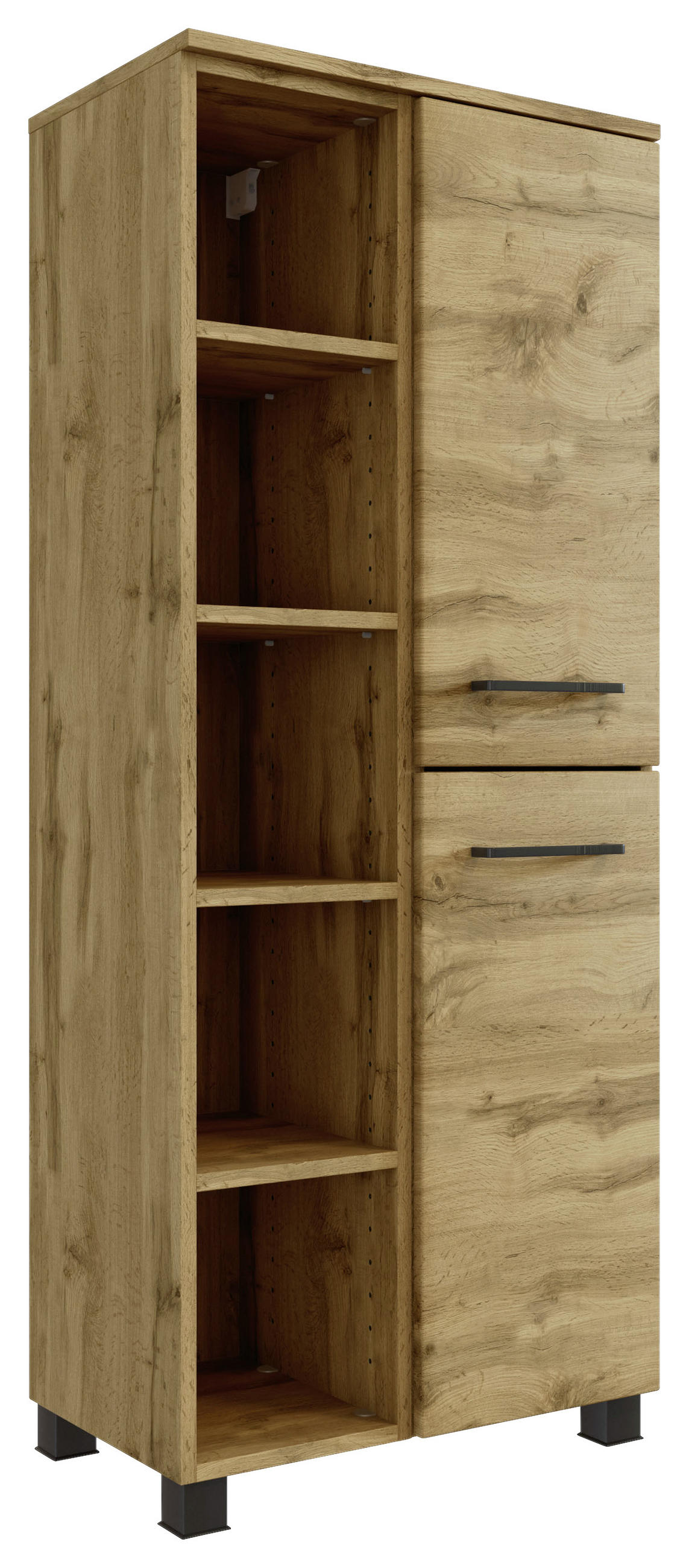 MIDISCHRANK Eichefarben - Eichefarben/Schwarz, MODERN, Holzwerkstoff/Metall (55/130/35cm) - MID.YOU
