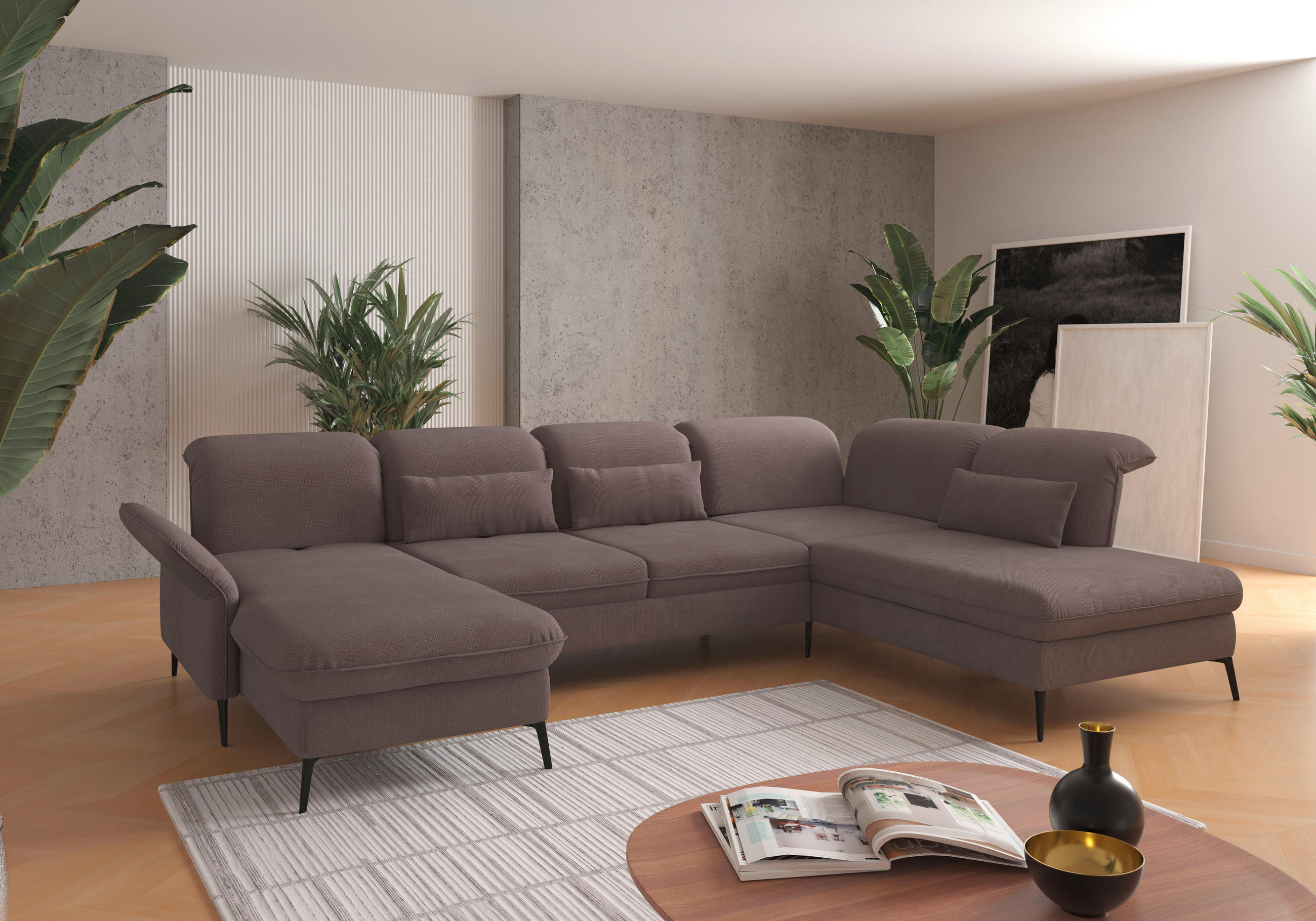WOHNLANDSCHAFT Taupe Flachgewebe  - Taupe/Schwarz, KONVENTIONELL, Textil/Metall (198/359/231cm) - Sit & More