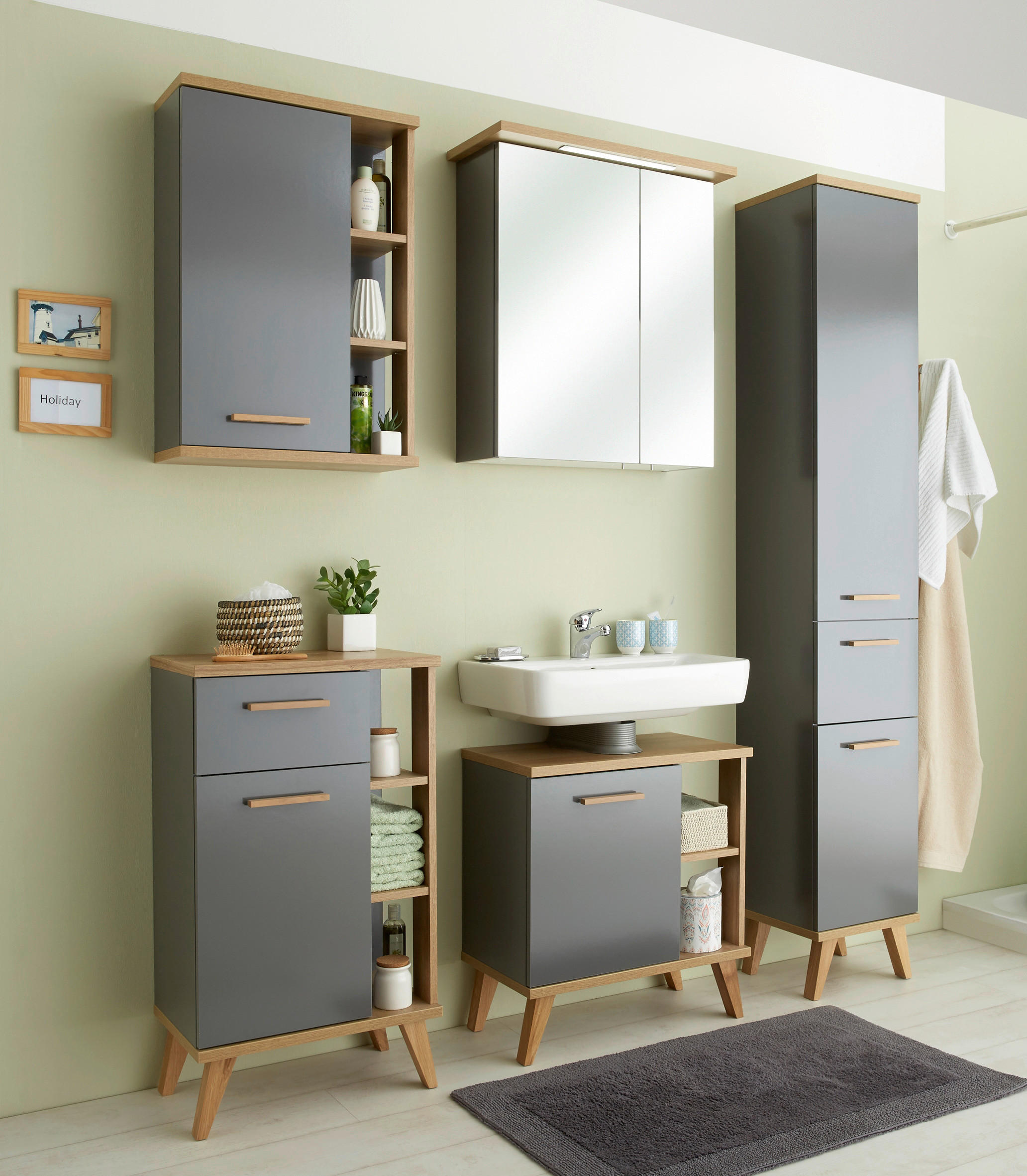HÄNGESCHRANK 50,5/74,5/20,5 cm  - Eichefarben/Grau, KONVENTIONELL, Glas/Holzwerkstoff (50,5/74,5/20,5cm) - Xora