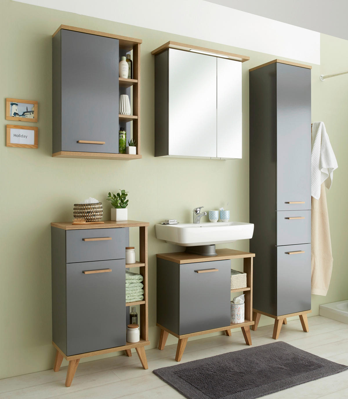 HÄNGESCHRANK 50,5/74,5/20,5 cm  - Eichefarben/Grau, KONVENTIONELL, Glas/Holzwerkstoff (50,5/74,5/20,5cm) - Xora
