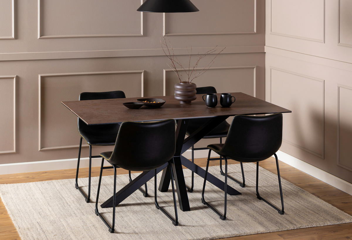 ESSTISCH in Keramik 160/90/75,5 cm  - Schwarz/Braun, Trend, Keramik/Metall (160/90/75,5cm) - MID.YOU