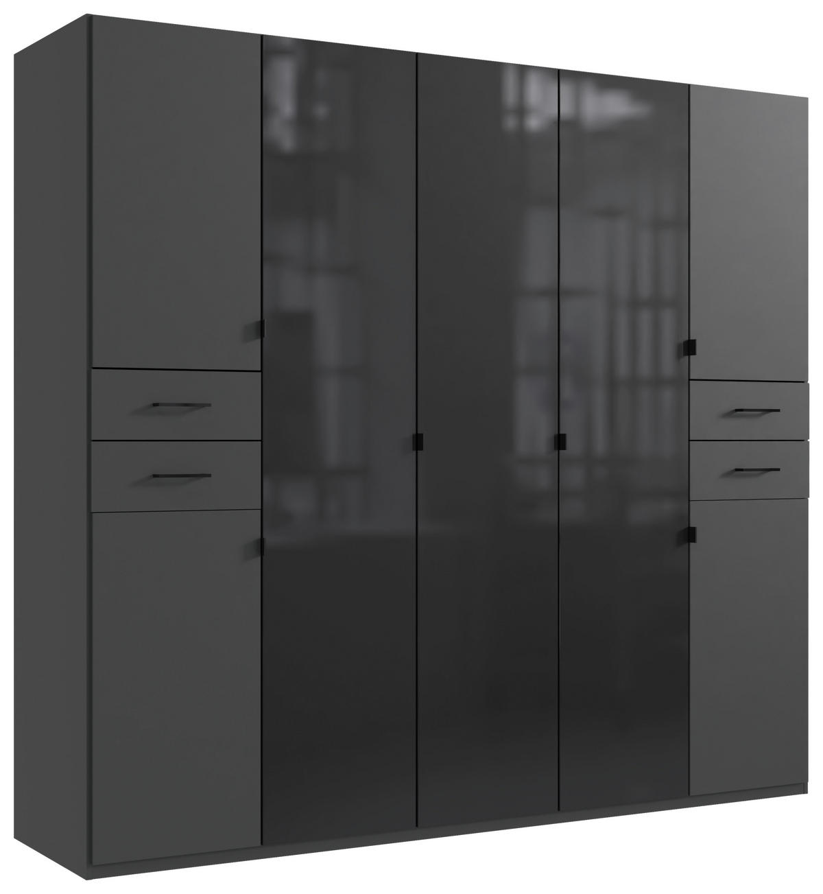 KLEIDERSCHRANK 225/208/58 cm 7-türig Graphitfarben, Schwarz  - Schwarz/Graphitfarben, KONVENTIONELL, Glas/Holzwerkstoff (225/208/58cm) - Boxxx