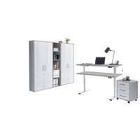 BÜRO erweiterbar, abschließbar Grau, Weiß Hochglanz - Weiß Hochglanz/Grau, MODERN, Holzwerkstoff/Metall - MID.YOU