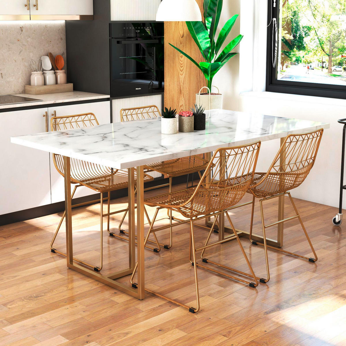 ESSTISCH rechteckig Weiß  - Goldfarben/Weiß, Design, Holzwerkstoff/Metall (160/75/90cm) - MID.YOU