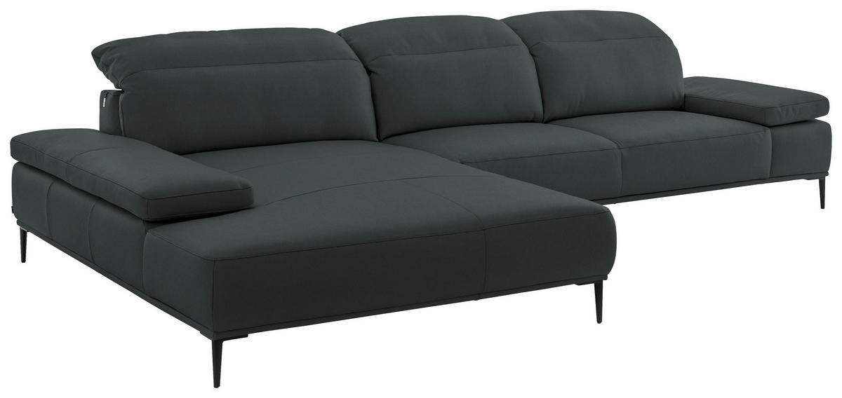 ECKSOFA Echtleder Schwarz  - Schwarz, Modern, Leder/Metall (206/322cm) - Chilliano