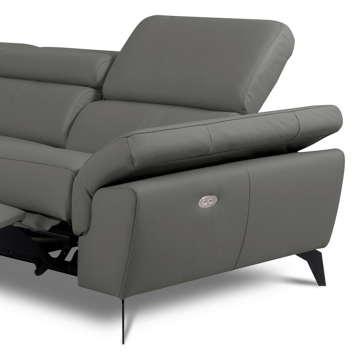 ECKSOFA SONO in Lederlook Echtleder Anthrazit Armteilverstellung, Kopfteilverstellung  179/252 cm  - Anthrazit/Schwarz, Design, Leder/Textil (179/252cm) - Livetastic