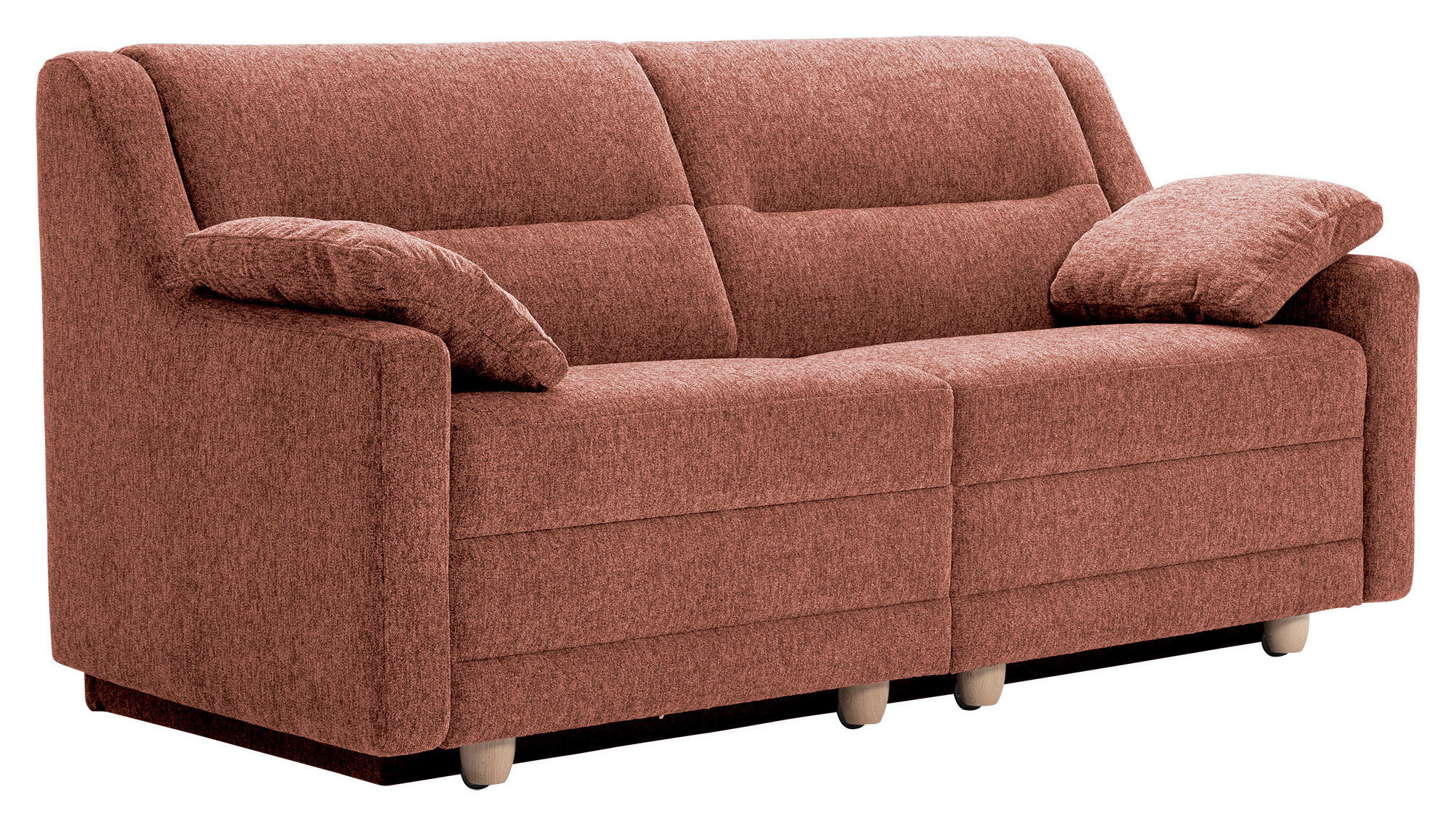 SCHLAFSOFA  mit Typenauswahl, Fußauswahl, Stoffauswahl, Liegefunktion, Sitzqualitäten, Schlafen auf Sitzhöhe, Hocker erhältlich, Rückenfutter Chenille Koralle  - Koralle/Buchefarben, KONVENTIONELL, Holz/Textil (184/88/91cm) - Sedda