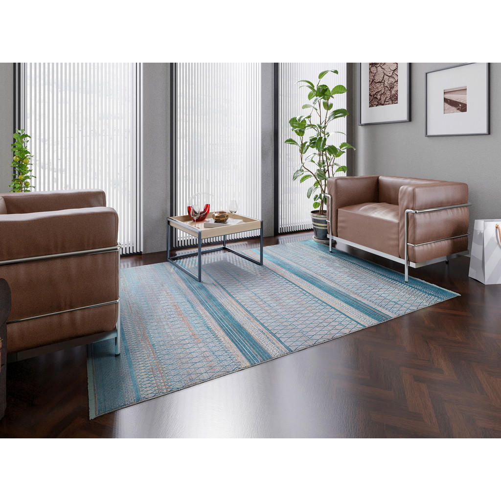 Thumbnail - Dieter Knoll Webteppich Tinto Maestro, Grau, Türkis, Textil, Streifen, rechteckig, 200x290 cm, Oeko-Tex® Standard 100, f...