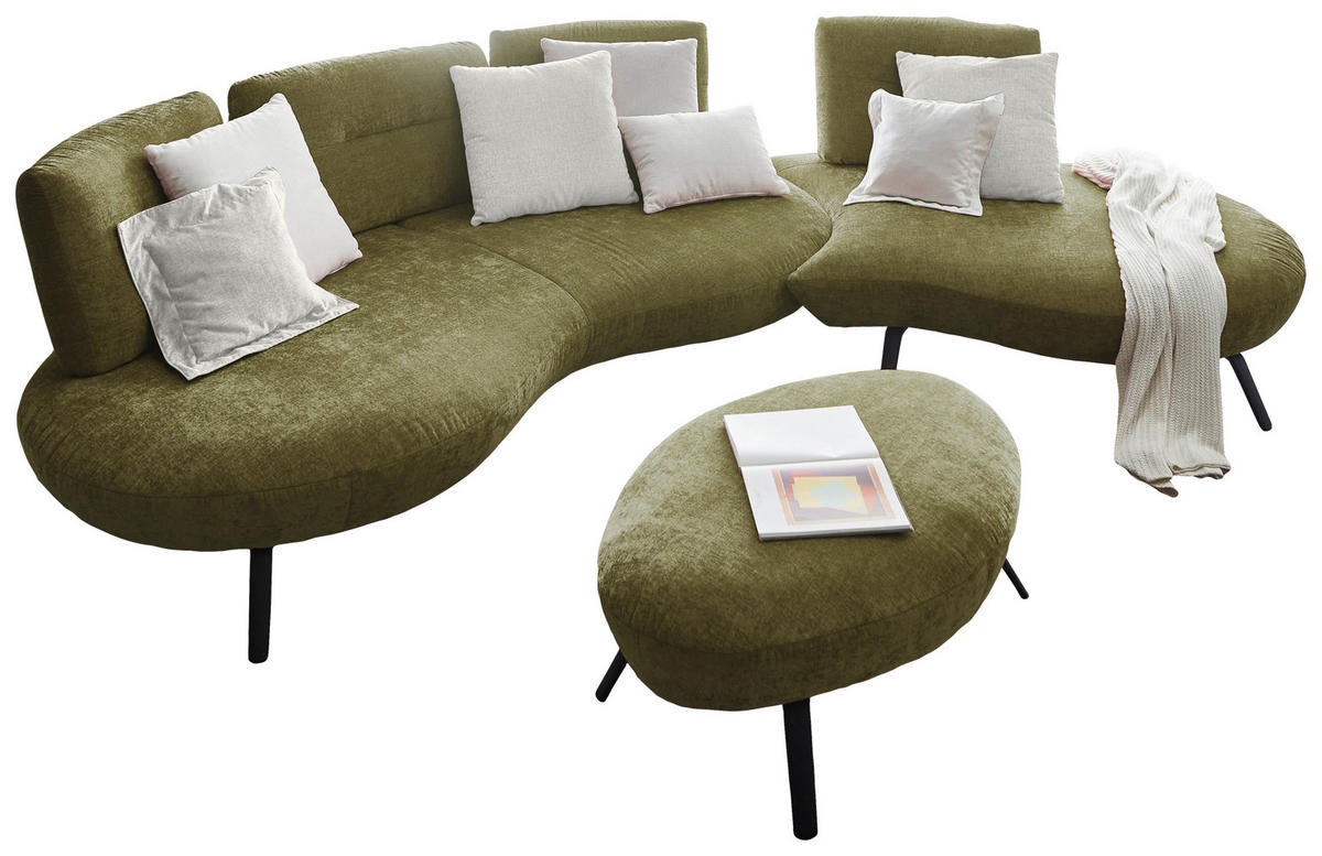 BIGSOFA Flachgewebe Olivgrün  - Schwarz/Olivgrün, Design, Textil/Metall (456/93/138cm) - Moderano
