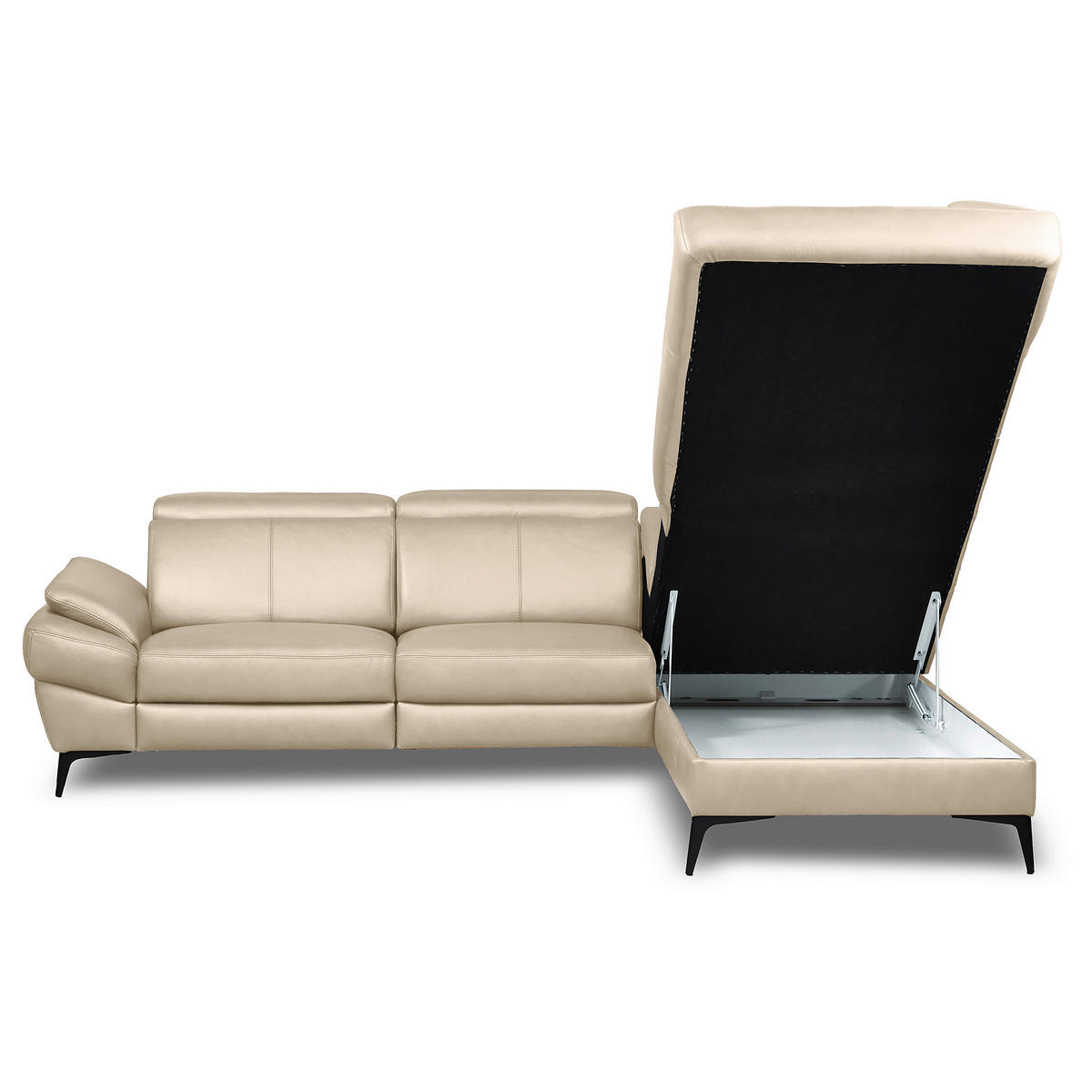 ECKSOFA Lederlook Echtleder Grau  - Schwarz/Grau, Design, Leder/Textil (264/211cm) - Livetastic