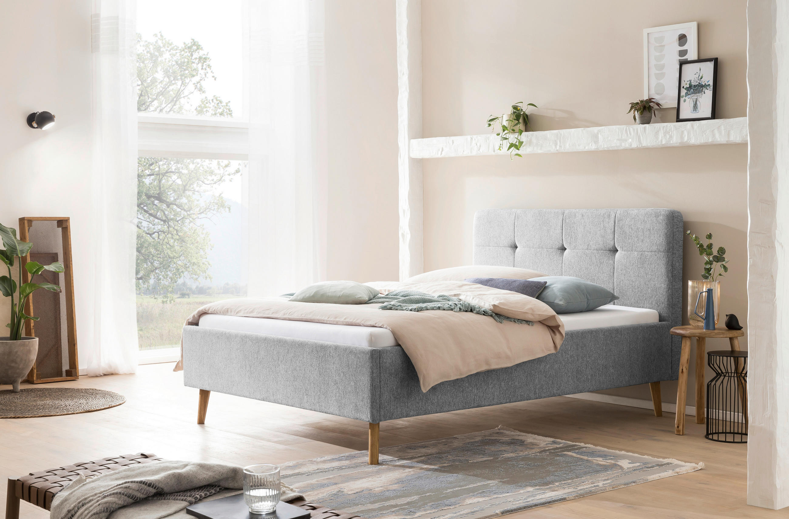 POLSTERBETT 140/200 cm  in Grau  - Eichefarben/Grau, Basics, Holz/Textil (140/200cm) - Xora