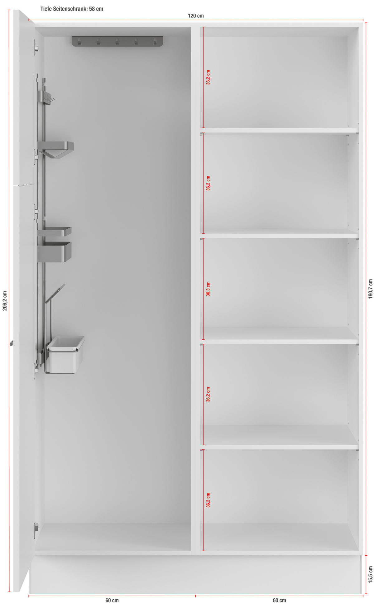 MEHRZWECKSCHRANK 120/206,2/58 cm  in Weiß  - Weiß, Basics, Holzwerkstoff (120/206,2/58cm) - Impuls