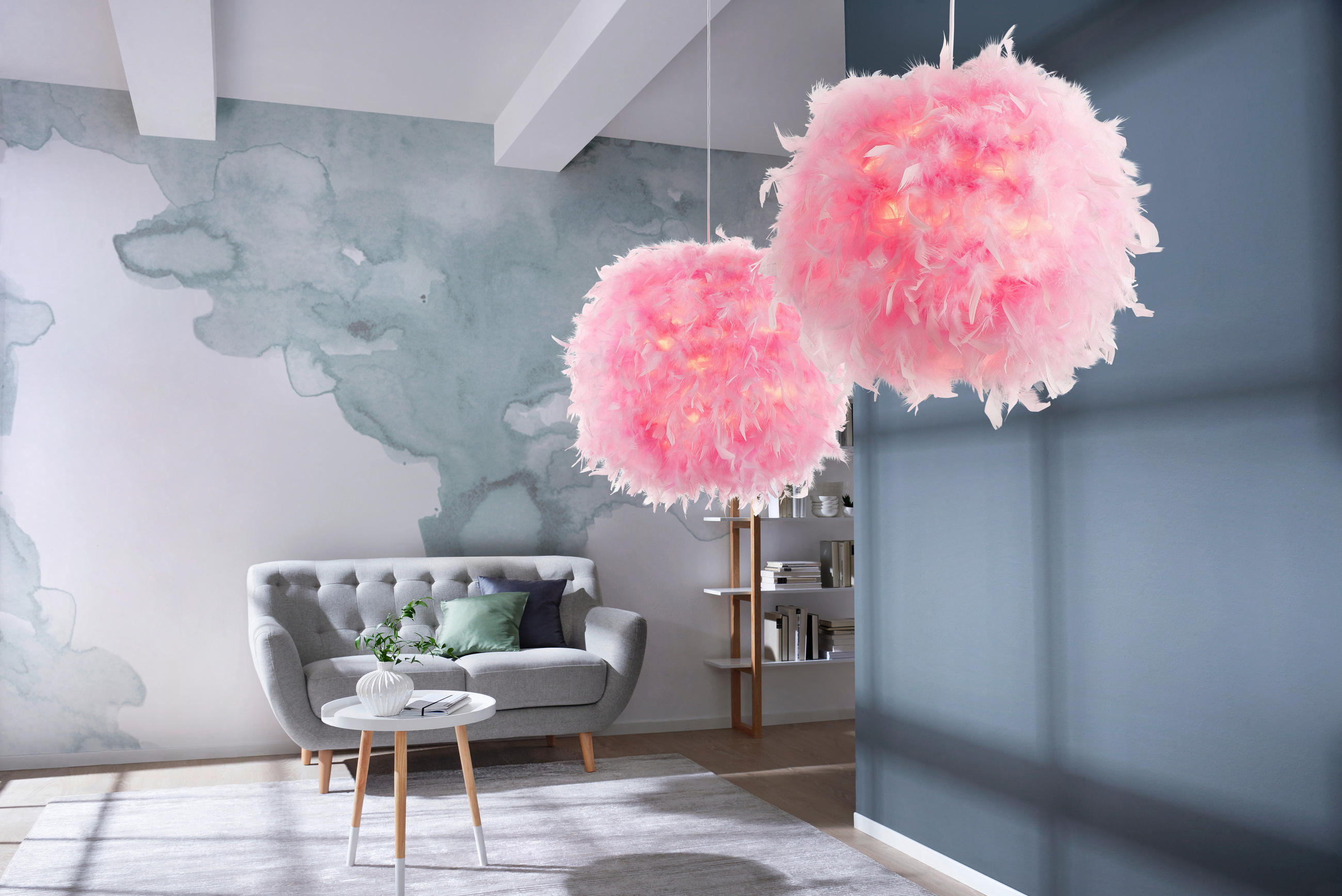 HÄNGELEUCHTE 30/150 cm  - Pink/Weiß, Basics, Textil/Metall (30/150cm) - Globo