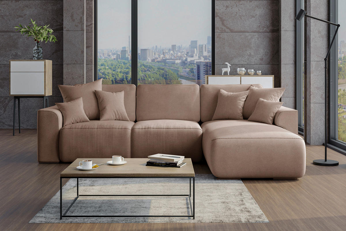 ECKSOFA in Lederlook Taupe  293/195 cm  - Taupe/Chromfarben, KONVENTIONELL, Kunststoff/Textil (293/195cm) - Carryhome