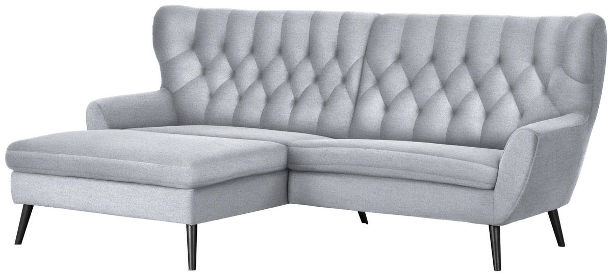 ECKSOFA in Flachgewebe Hellgrau  - Hellgrau/Schwarz, Design, Holz/Textil (165/237cm) - Stylife