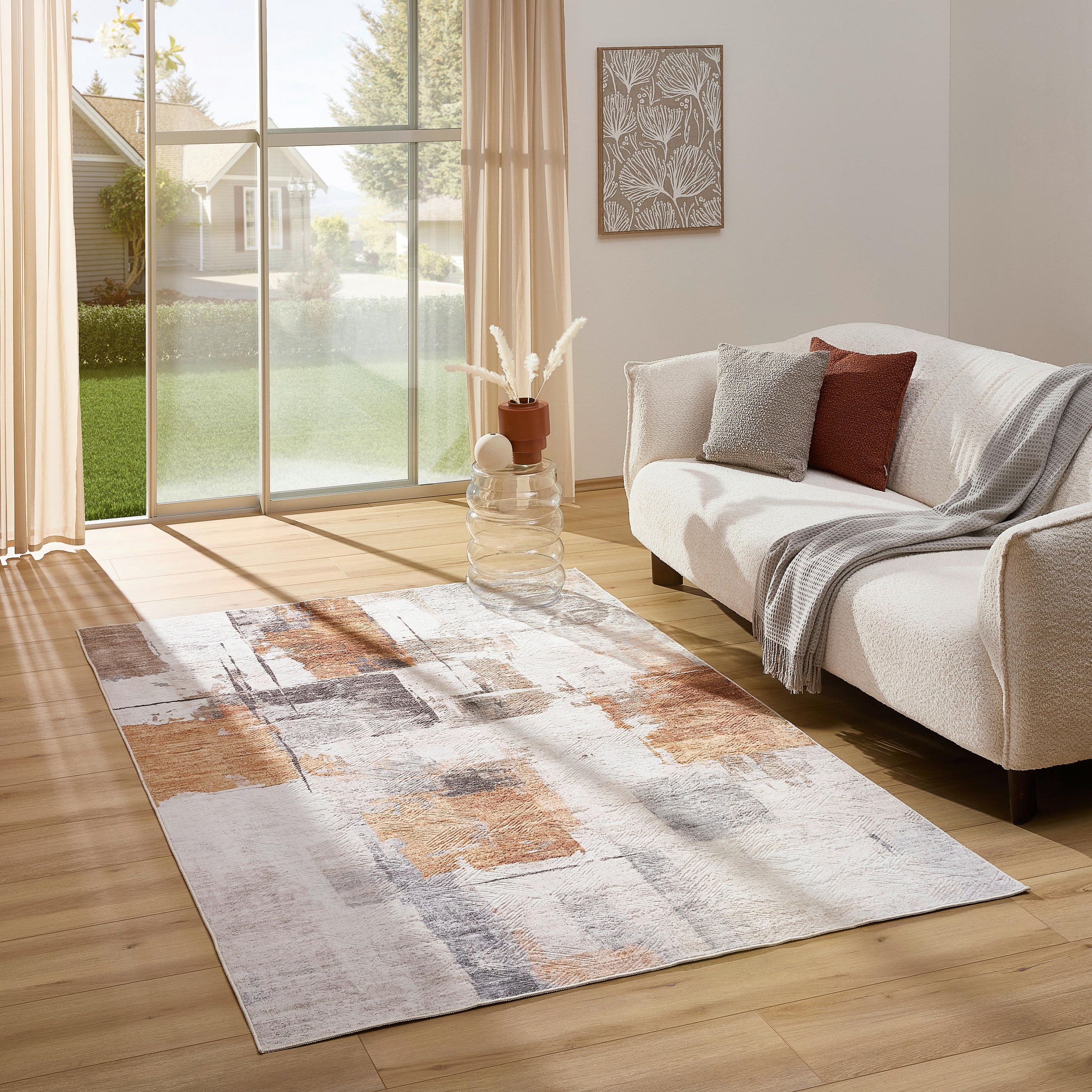 Thumbnail - Novel Flachwebeteppich, Beige, Textil, Graphik, rechteckig, 80x250 cm, Oeko-Tex® Standard 100, rutschfest, waschbar, pfl...