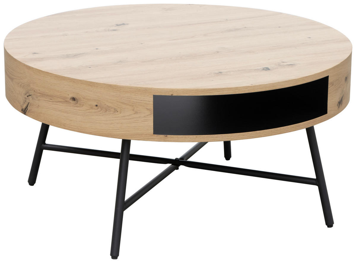 COUCHTISCH 80/80/38 cm rund Schwarz, Eichefarben  - Eichefarben/Schwarz, Design, Holzwerkstoff/Metall (80/80/38cm) - Carryhome