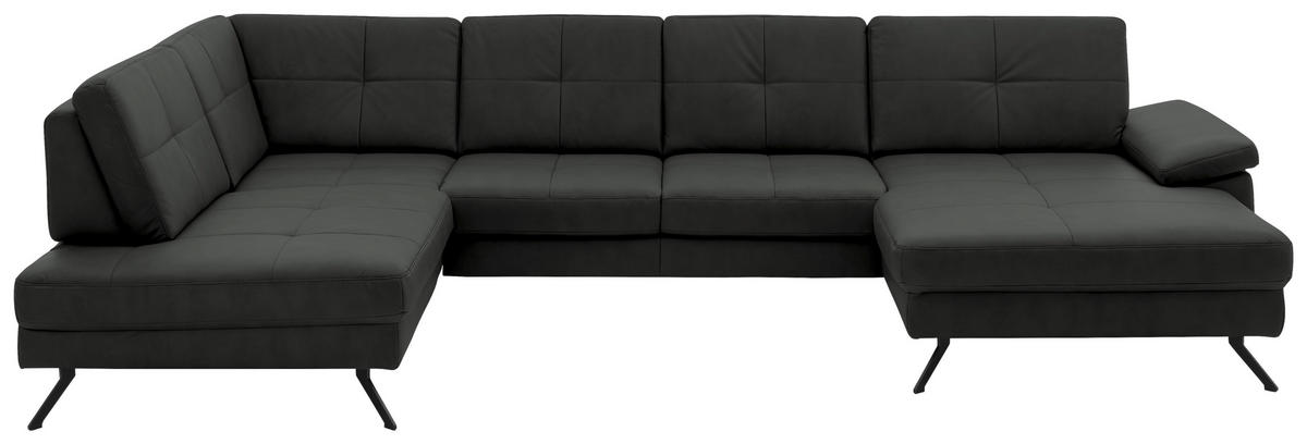 WOHNLANDSCHAFT  in Lederlook, Mikrofaser Dunkelgrau  - Dunkelgrau/Schwarz, Design, Textil/Metall (220/343/179cm) - Beldomo System