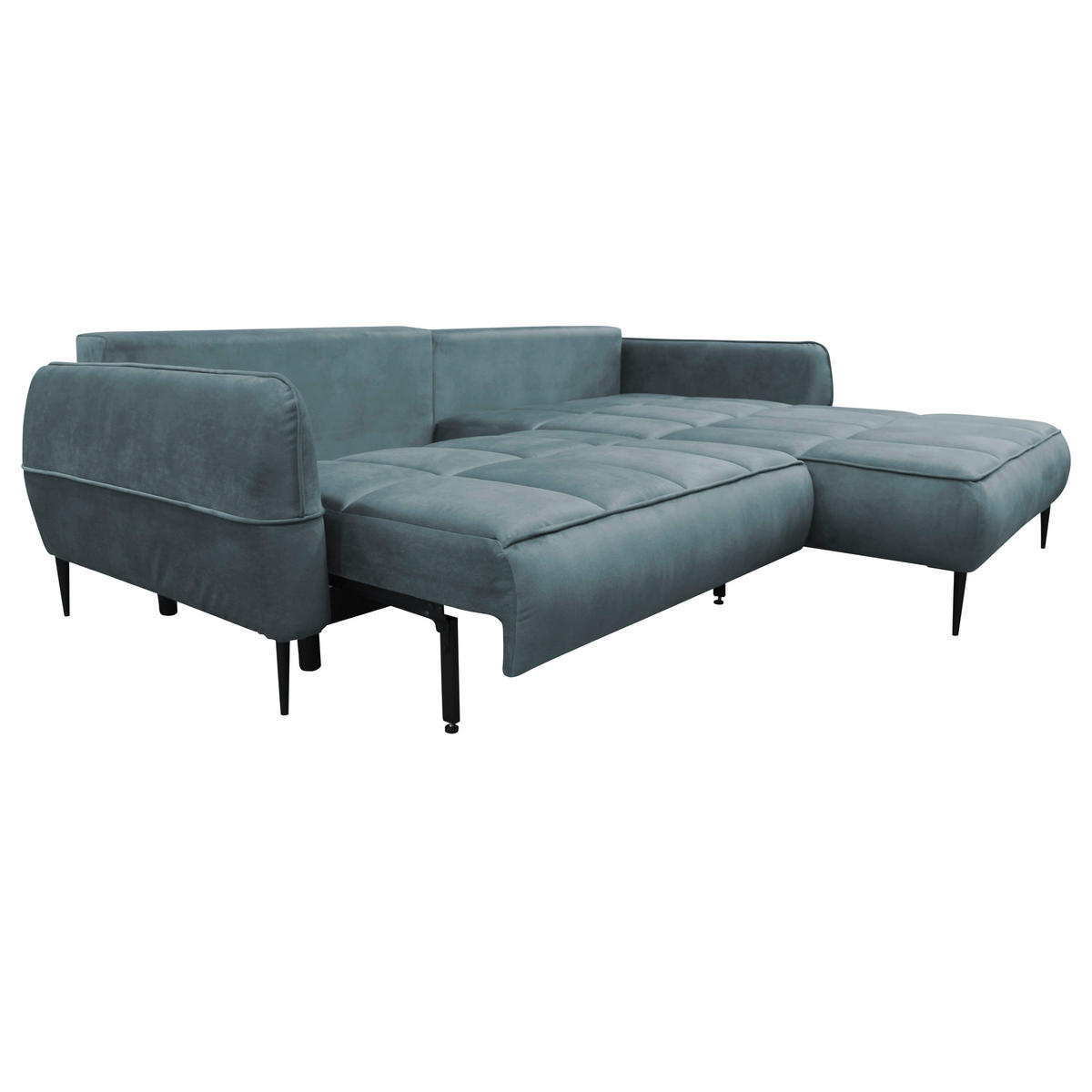 ECKSOFA Blau Velours  - Blau/Schwarz, Design, Textil/Metall (260/189cm) - MID.YOU