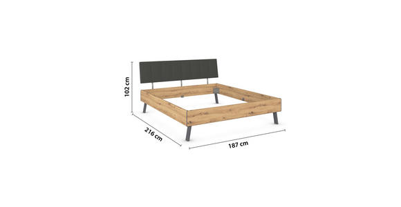 BETT 180/200 cm  in Eiche Artisan  - Eiche Artisan/Grau, Design, Holzwerkstoff/Textil (180/200cm) - Carryhome