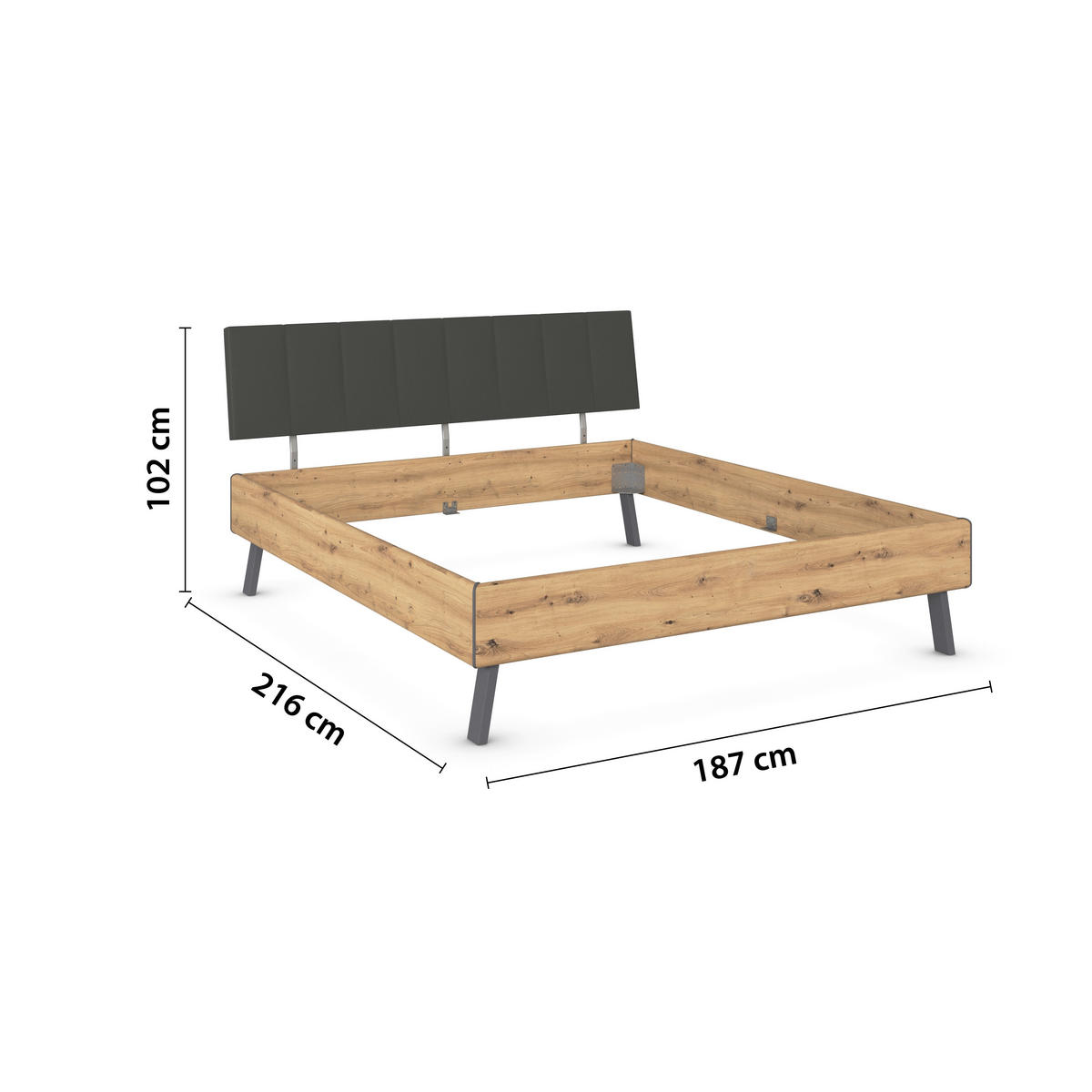 BETT 180/200 cm  in Eiche Artisan  - Eiche Artisan/Grau, Design, Holzwerkstoff/Textil (180/200cm) - Carryhome