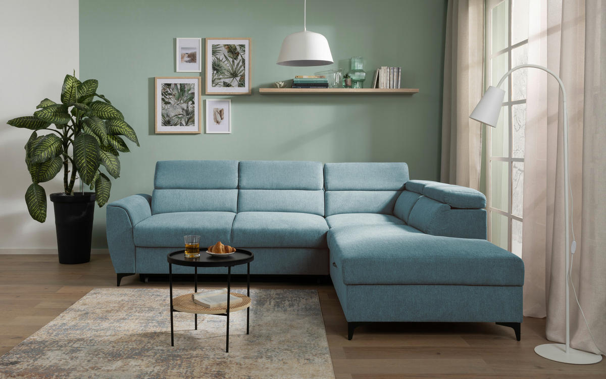 ECKSOFA Petrol Velours  - Petrol/Schwarz, KONVENTIONELL, Textil/Metall (255/217cm) - Carryhome