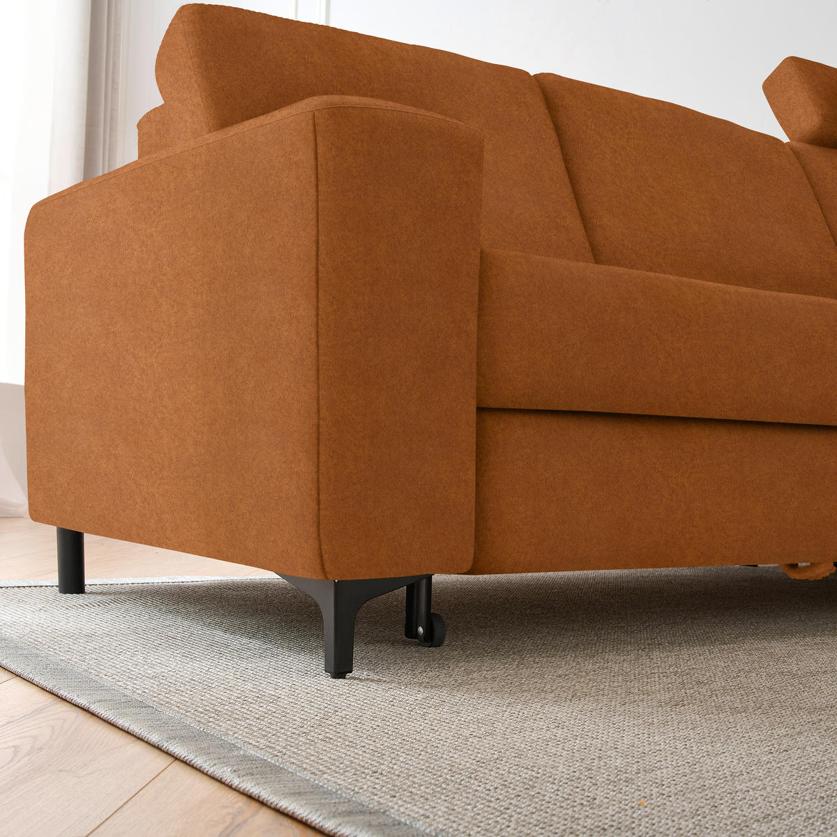 ECKSOFA in Velours Cognac  - Cognac/Schwarz, KONVENTIONELL, Textil/Metall (247/167cm) - Stylife