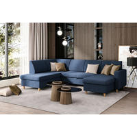 WOHNLANDSCHAFT NIKAS Blau Bouclé  - Blau/Buchefarben, Design, Holz/Textil (310/198/145cm) - MID.YOU