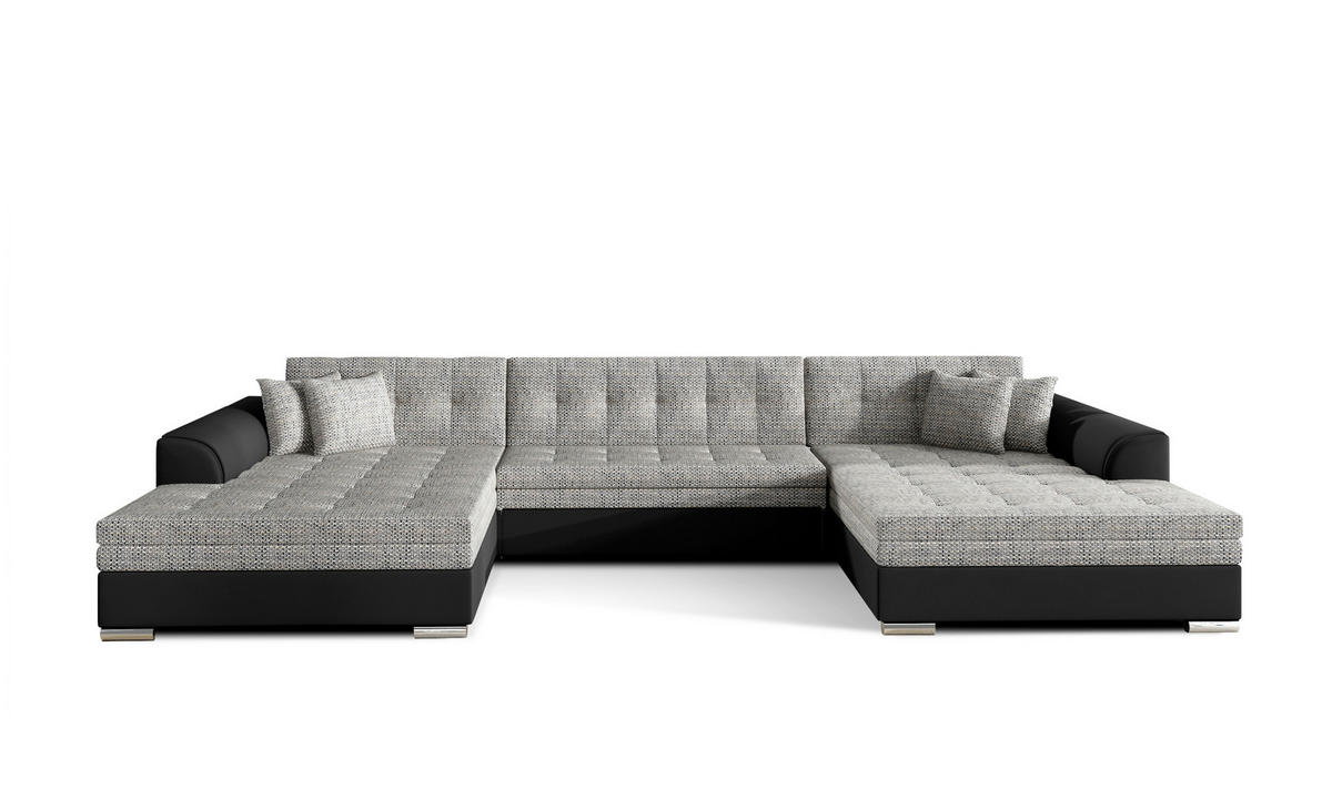 WOHNLANDSCHAFT Grau, Schwarz Webstoff  - Chromfarben/Schwarz, Design, Kunststoff/Textil (165/359/165cm) - MID.YOU