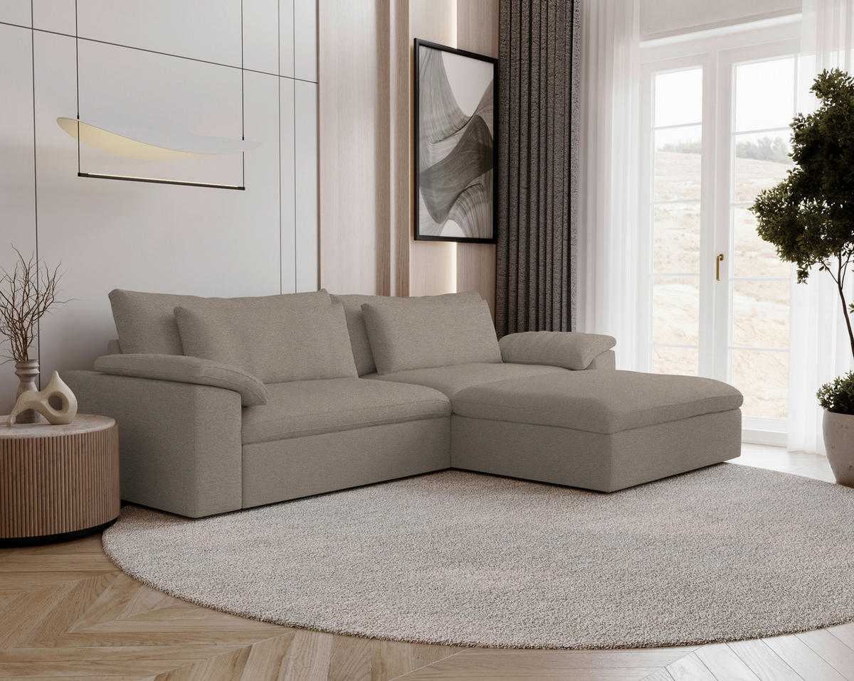 ECKSOFA Flachgewebe Greige  - Greige/Schwarz, Modern, Kunststoff/Textil (306/198cm) - Carryhome